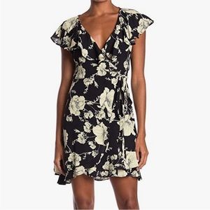 FREE PEOPLE French Quarter Wrap Dress Black Cream Ruffle neck Sleeveless Sz M